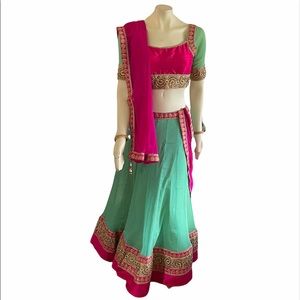 Elegant Pink and Green Lehenga Choli